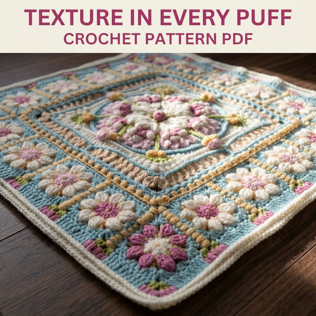 Daisy Ring Medallion Blanket Crochet Pattern PDF – Puff Flower and Daisy Square Throw