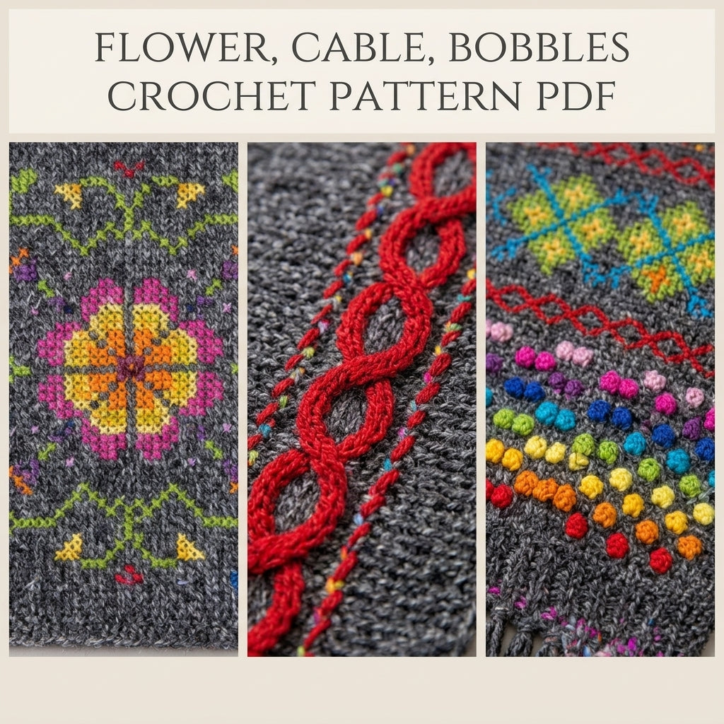 Cross-Stitch Folk Flower Wrap Crochet Pattern PDF – Embroidered Shawl