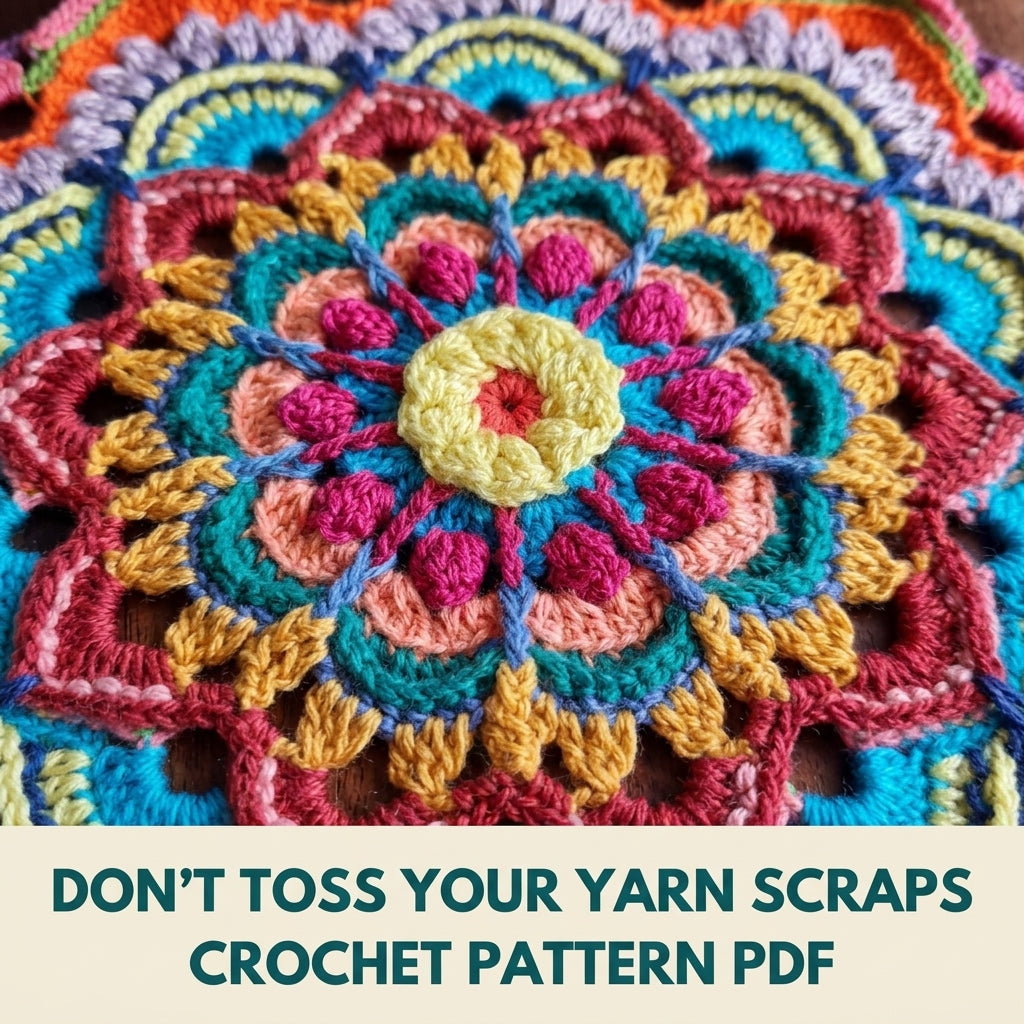 Rainbow Mandala Crochet Pattern PDF – Colourful Round Doily for Yarn Scraps