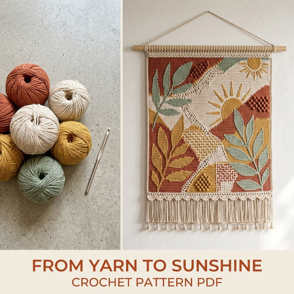 Sun and Leaves Boho Wall Hanging Crochet Pattern PDF – Tapestry Wall Decor