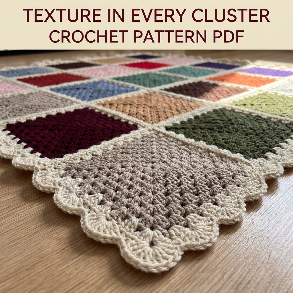 Cream Frame Granny Square Blanket Crochet Pattern PDF – Solid Square Throw with Scalloped Border