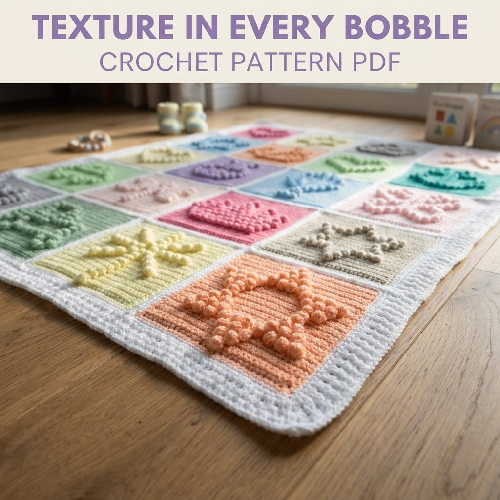 Bobble Shapes Baby Blanket Crochet Pattern PDF – Textured Pastel Squares