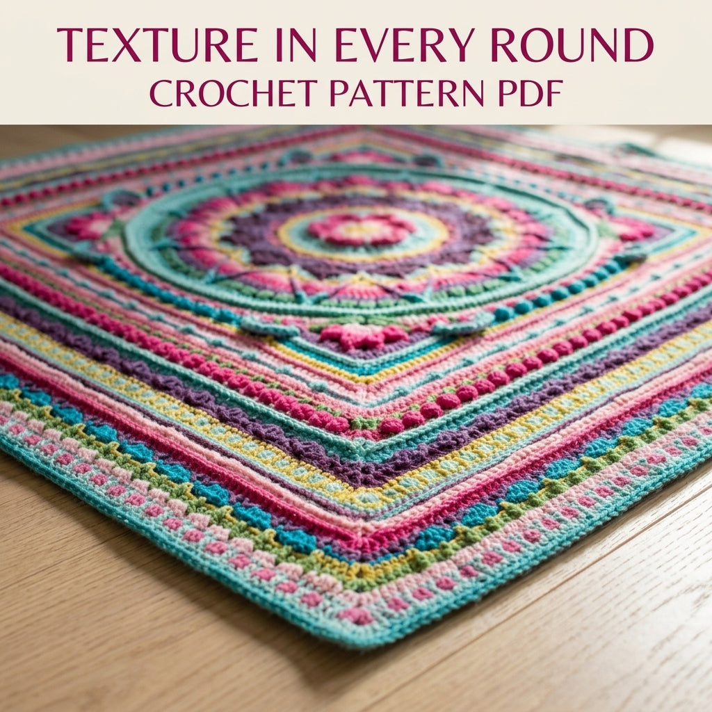 Candy Sunburst Mandala Blanket Crochet Pattern PDF – Bright Textured Square Throw