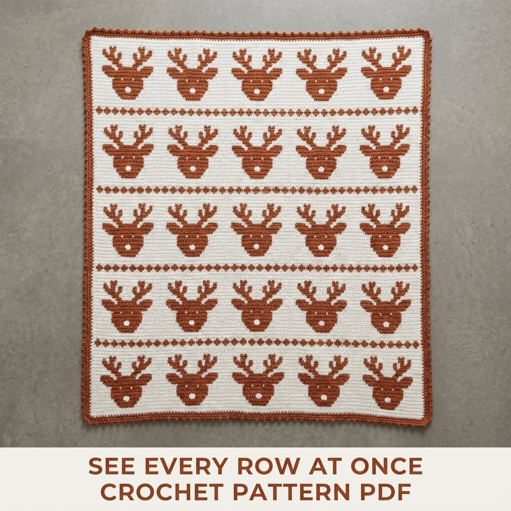 Reindeer Crochet Blanket Pattern PDF – Christmas Tapestry Crochet Throw in Copper and White