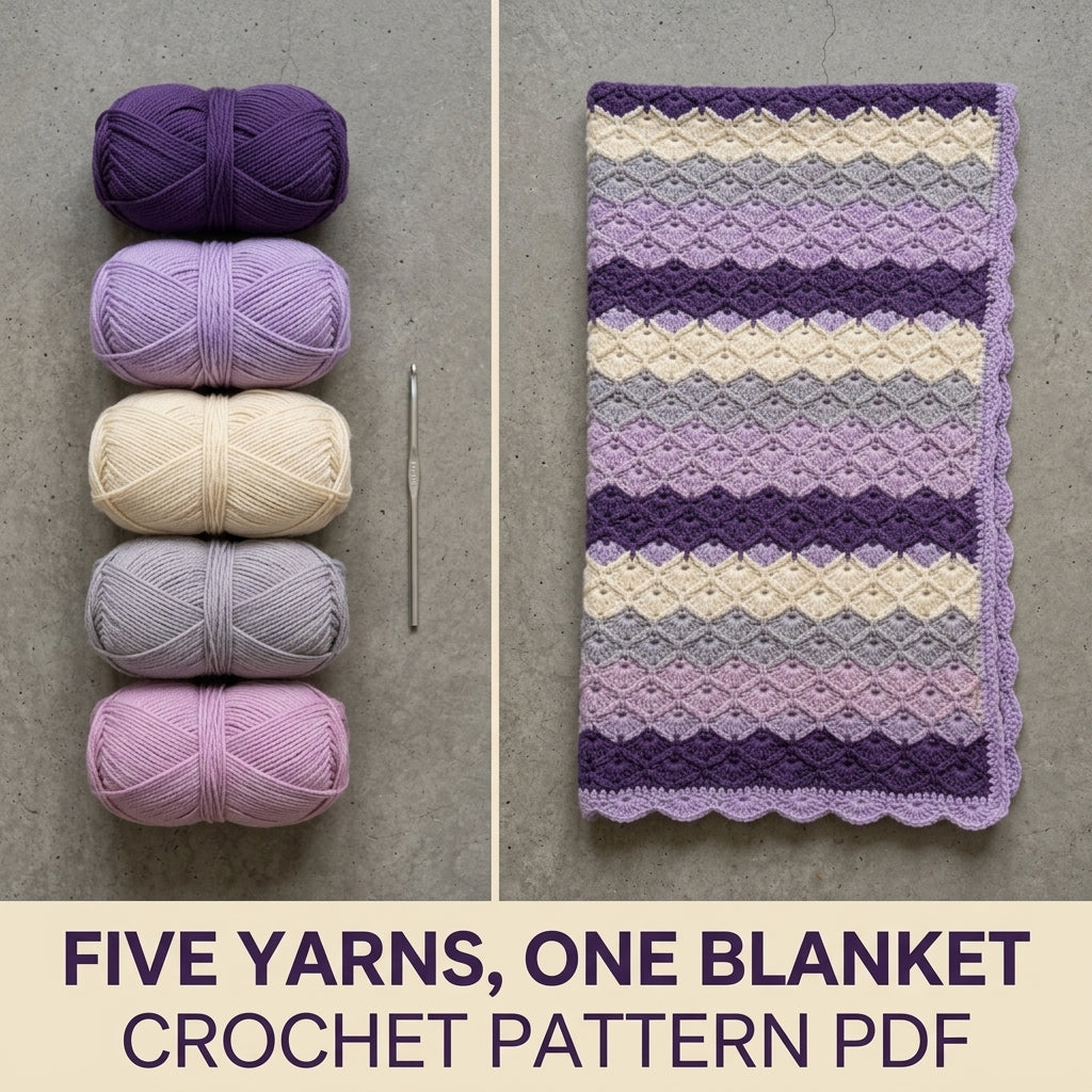 Shell Stitch Crochet Blanket Pattern PDF – Easy Purple Throw with Scalloped Border