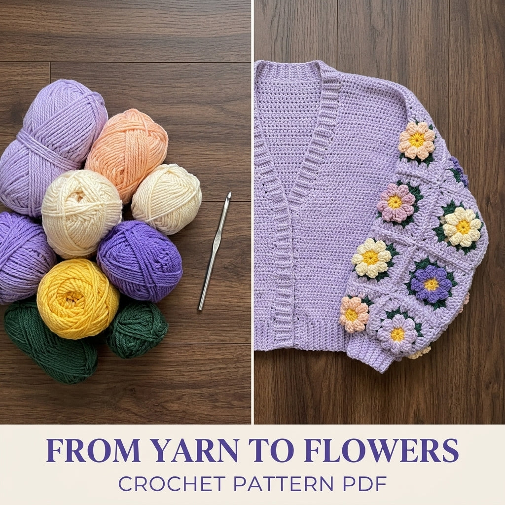 Lavender Flower Square Cardigan Crochet Pattern PDF – Oversized Granny Sleeve Cardigan