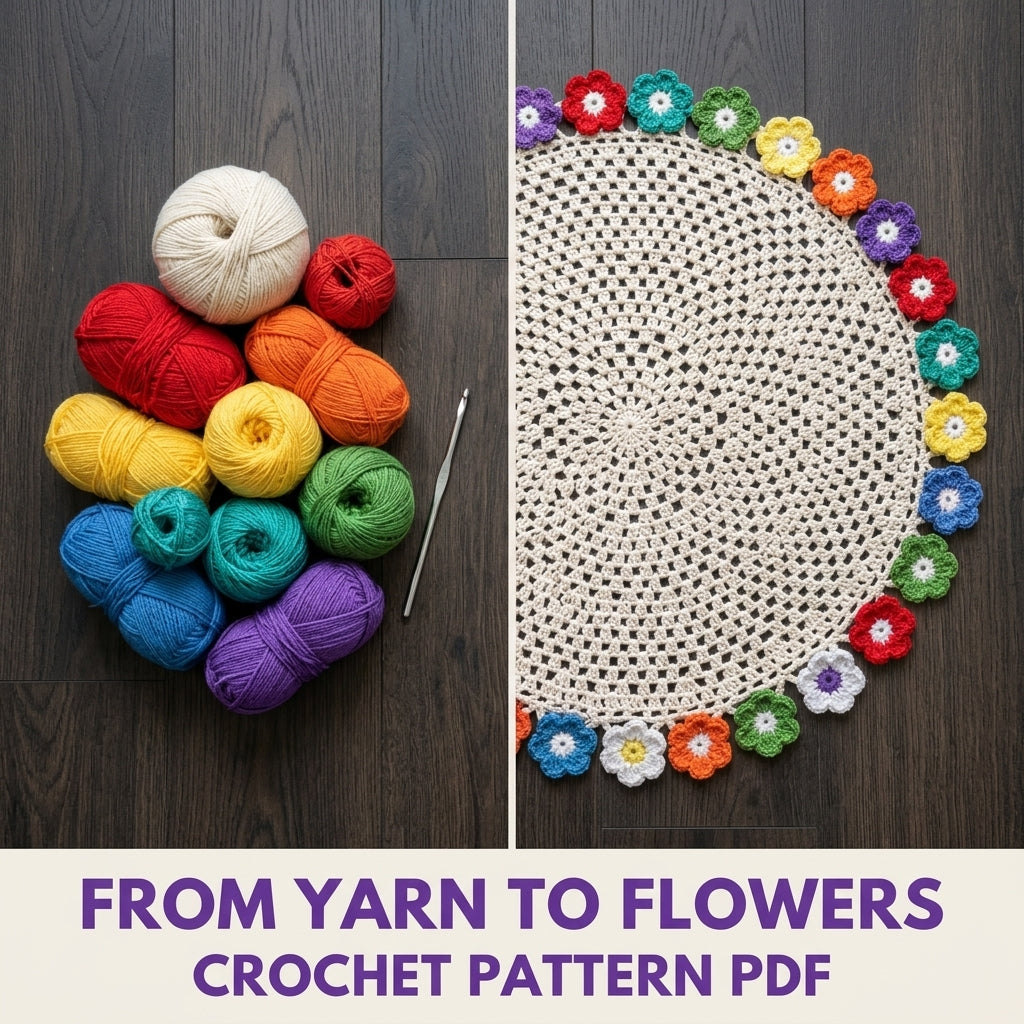 Rainbow Flower Edge Table Topper Crochet Pattern PDF – Round Doily