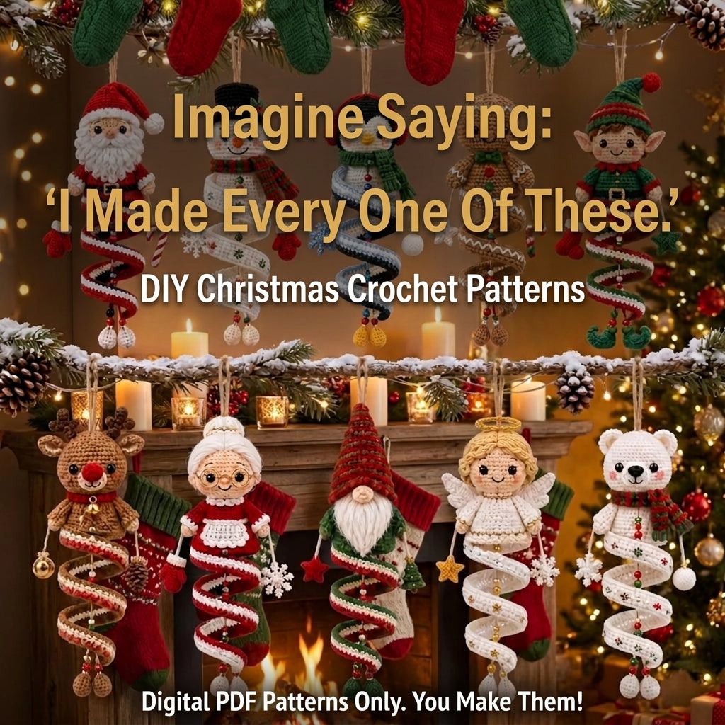 Christmas Spiral Ornament Crochet Pattern Bundle | 10 Hanging Characters | Santa, Snowman, Gingerbread, Angel & More | PDF Instant Download