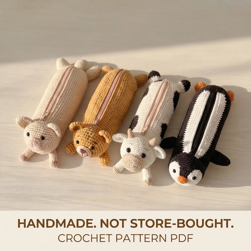 Animal Pencil Case Crochet Pattern PDF – Amigurumi Zip Pouch Set