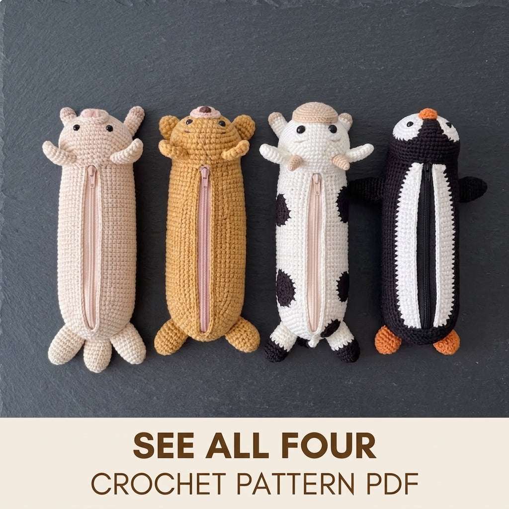 Animal Pencil Case Crochet Pattern PDF – Amigurumi Zip Pouch Set