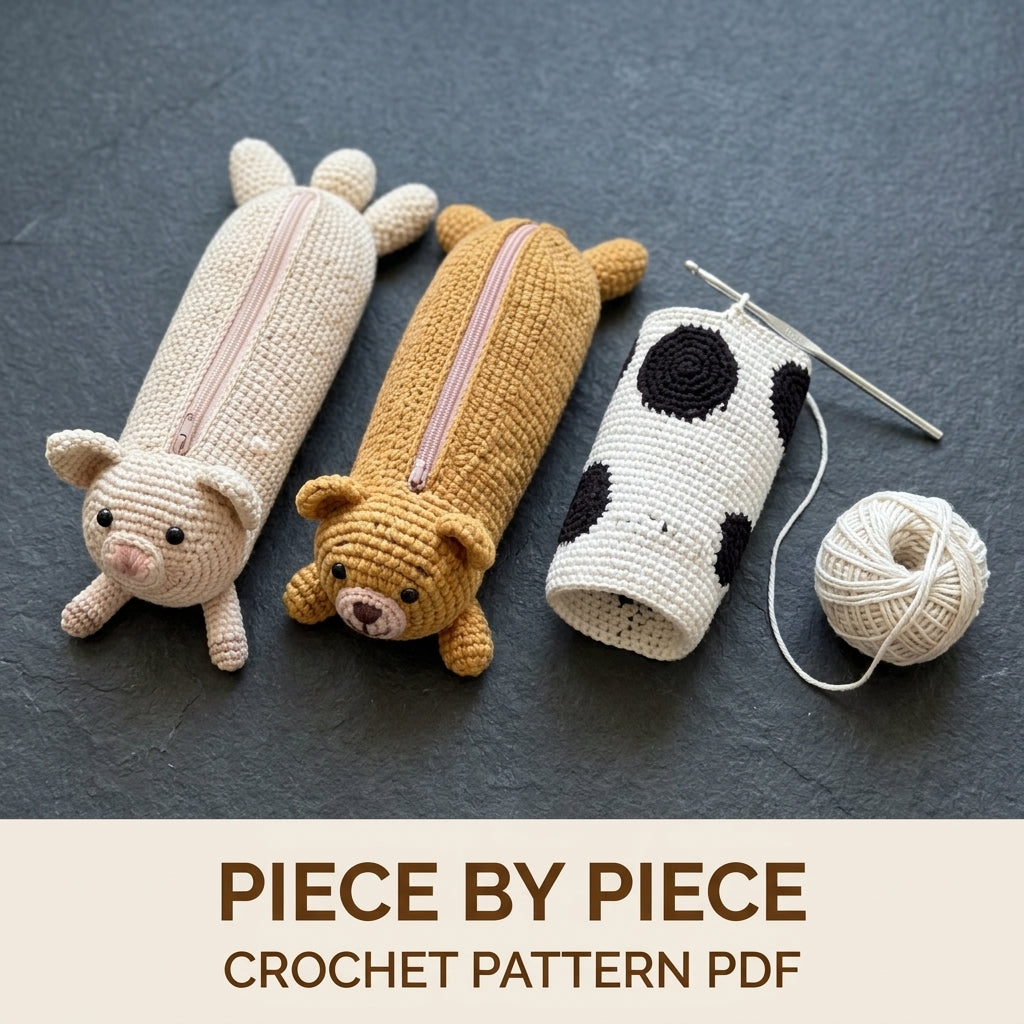 Animal Pencil Case Crochet Pattern PDF – Amigurumi Zip Pouch Set