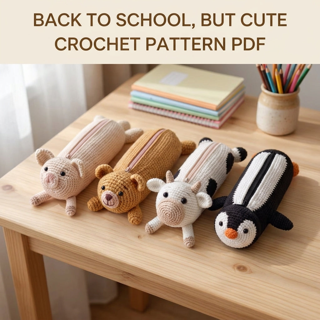 Animal Pencil Case Crochet Pattern PDF – Amigurumi Zip Pouch Set