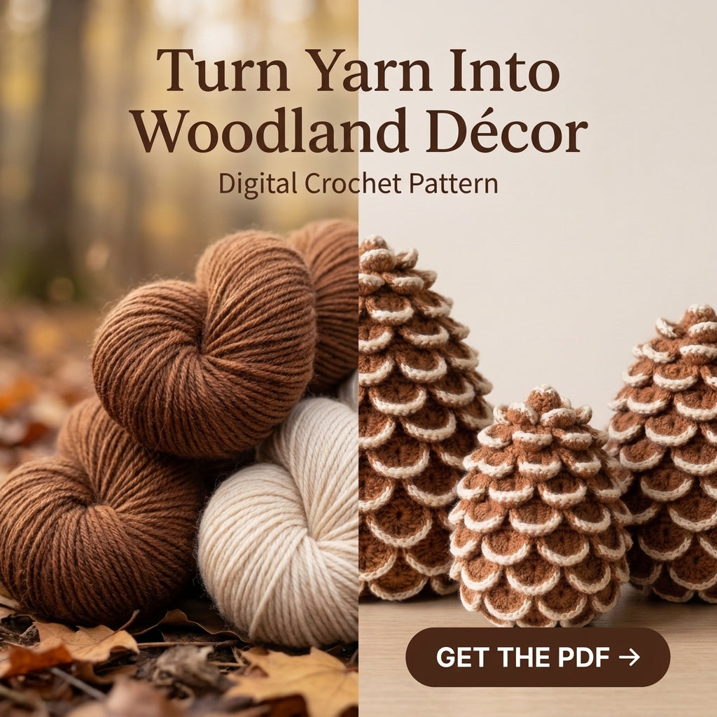 Crochet Pine Cone Pattern – 3 Sizes, Snow-Tipped Scales, Fall to Christmas Décor