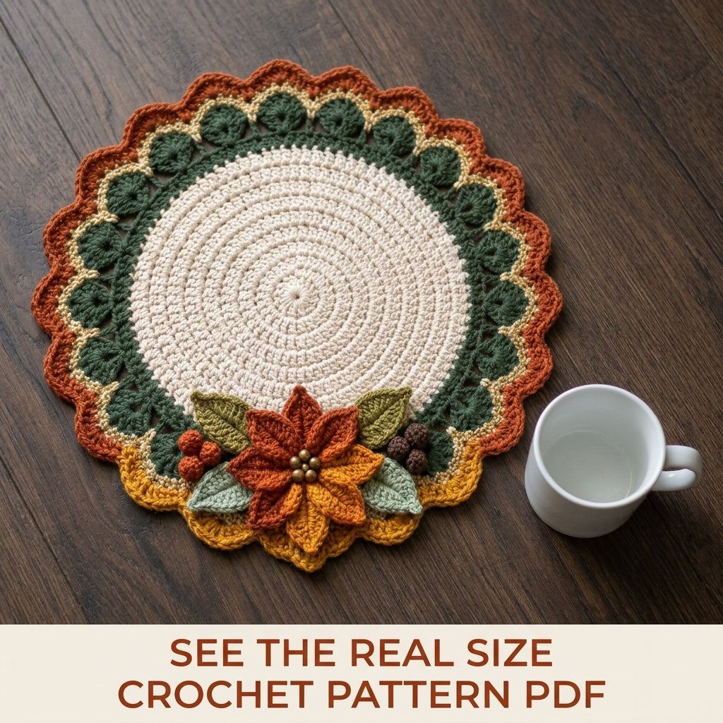 Autumn Poinsettia Placemat Set Crochet Pattern PDF – Round Table Mats