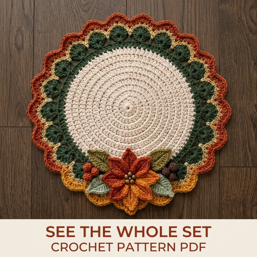 Autumn Poinsettia Placemat Set Crochet Pattern PDF – Round Table Mats