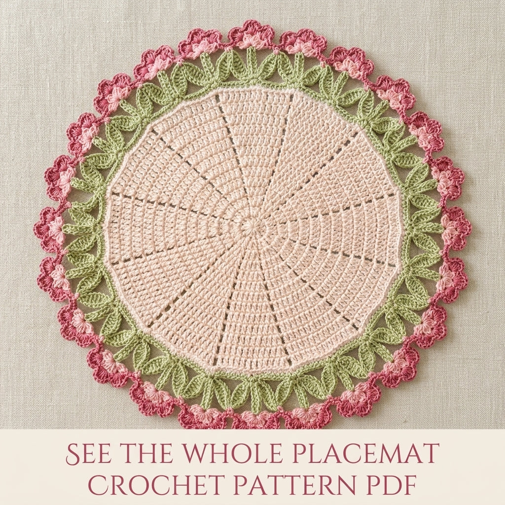 Rose Tulip Edge Placemat Crochet Pattern PDF – Round Table Mat with Flower Edge
