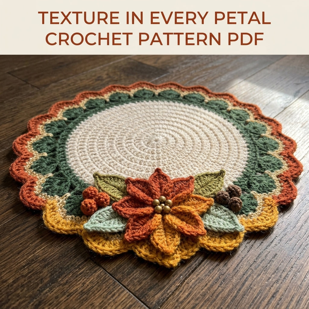 Autumn Poinsettia Placemat Set Crochet Pattern PDF – Round Table Mats