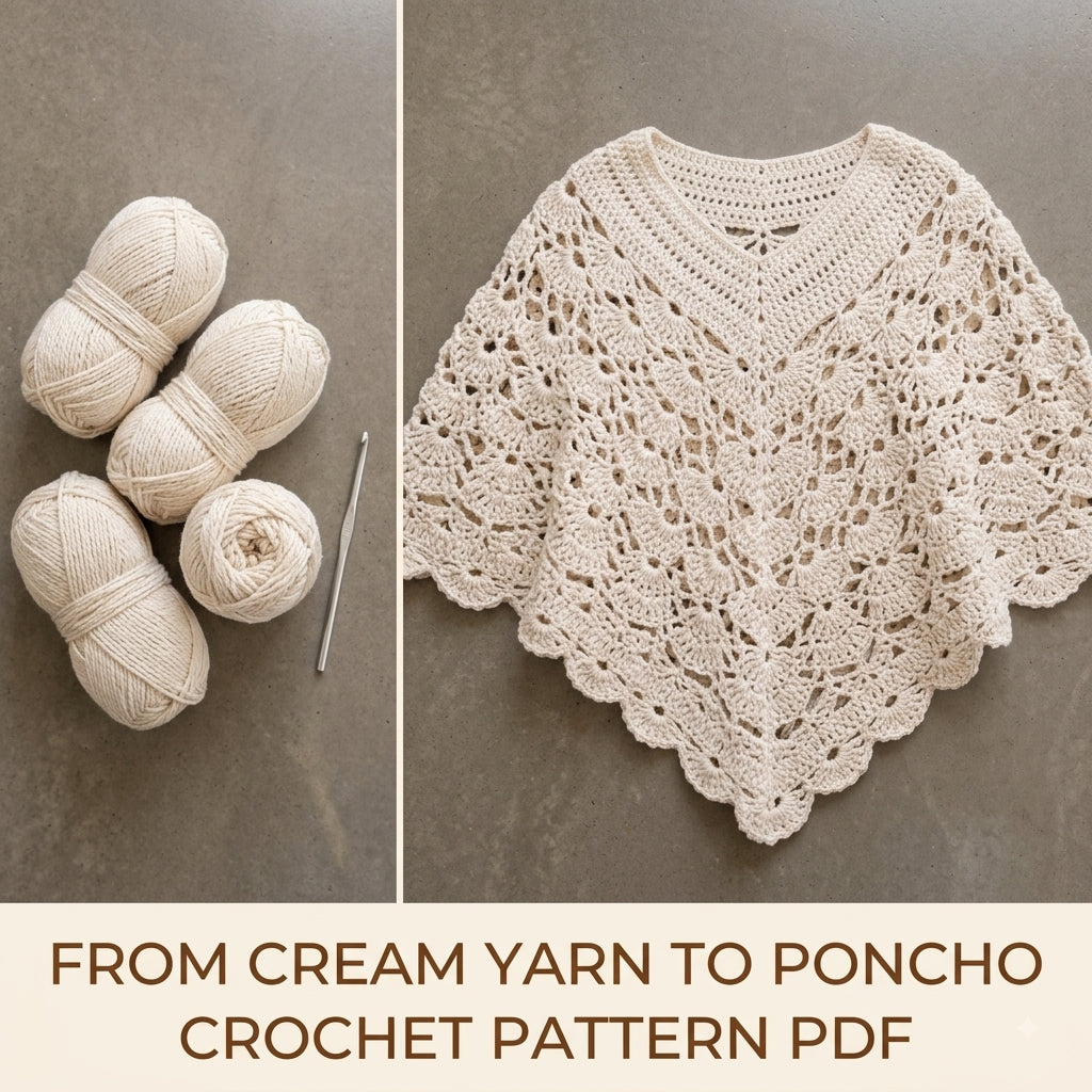 Lace Poncho Crochet Pattern PDF – V-Neck Fan Lace Poncho with Scalloped Hem