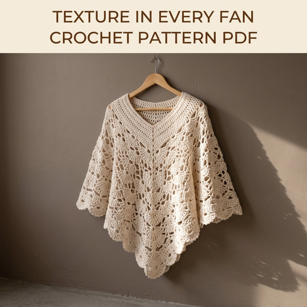 Lace Poncho Crochet Pattern PDF – V-Neck Fan Lace Poncho with Scalloped Hem