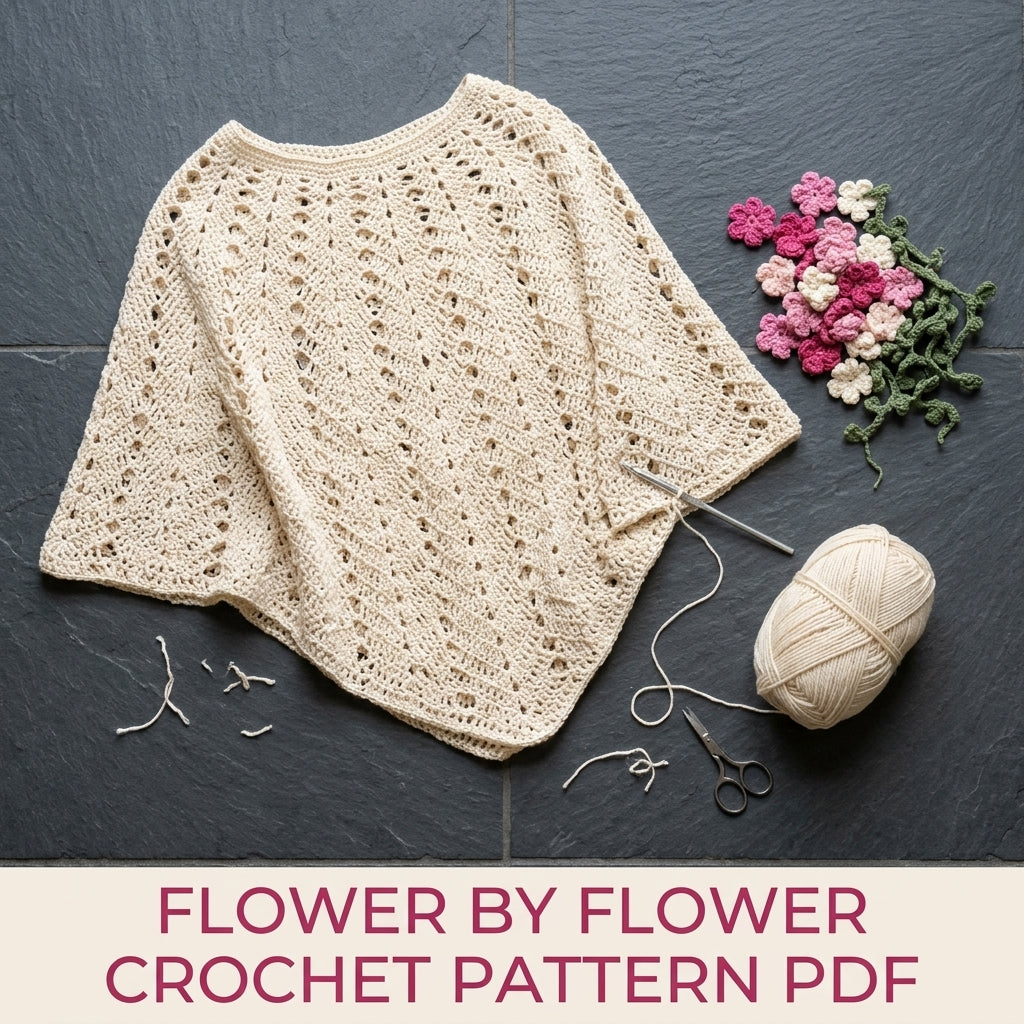 Lace Poncho with Flower Edge Crochet Pattern PDF – Romantic Lace Poncho
