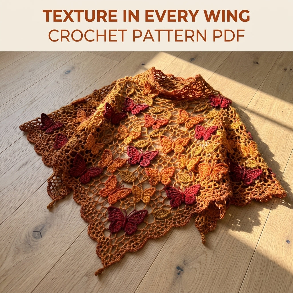 Autumn Butterfly Shawl Crochet Pattern PDF – Lace Net Shawl with Butterflies