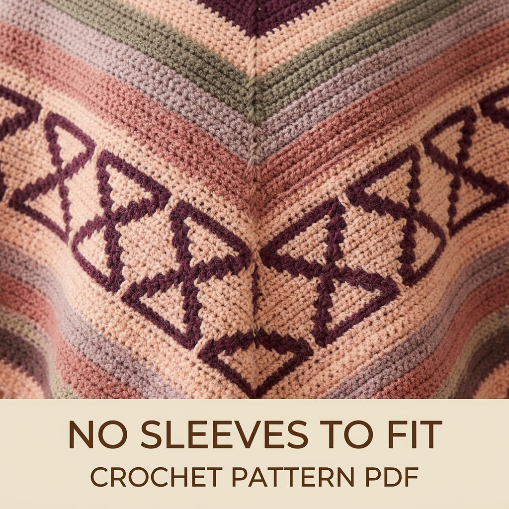 Hourglass Rose Poncho Crochet Pattern PDF – Boho Fringe Poncho with Colourwork Band