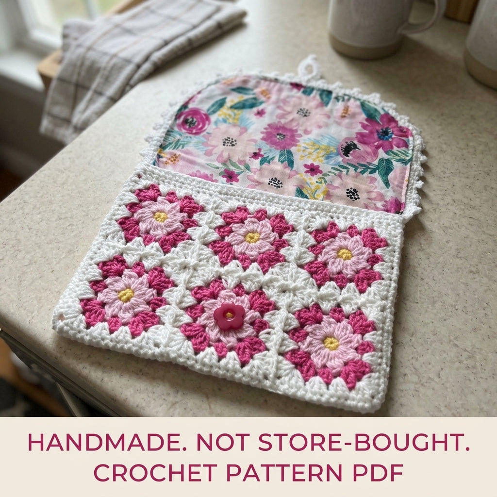 Flower Granny Pocket Pot Holder Crochet Pattern PDF – Kitchen Gift