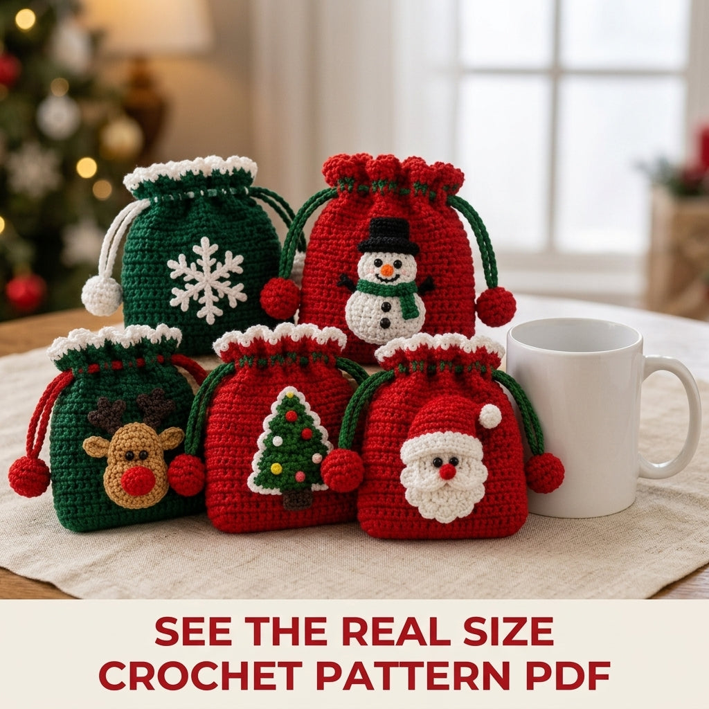 Christmas Drawstring Pouch Set Crochet Pattern PDF – Five Gift Bags