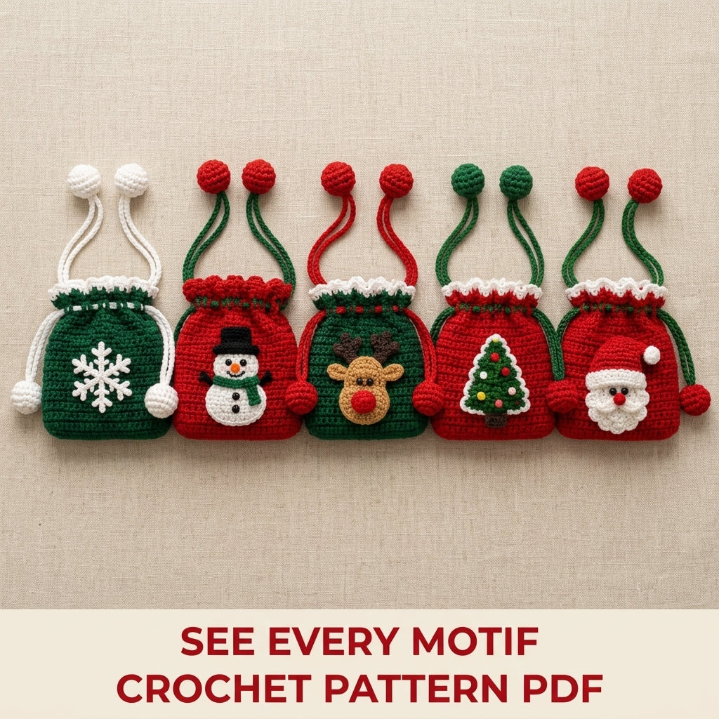 Christmas Drawstring Pouch Set Crochet Pattern PDF – Five Gift Bags