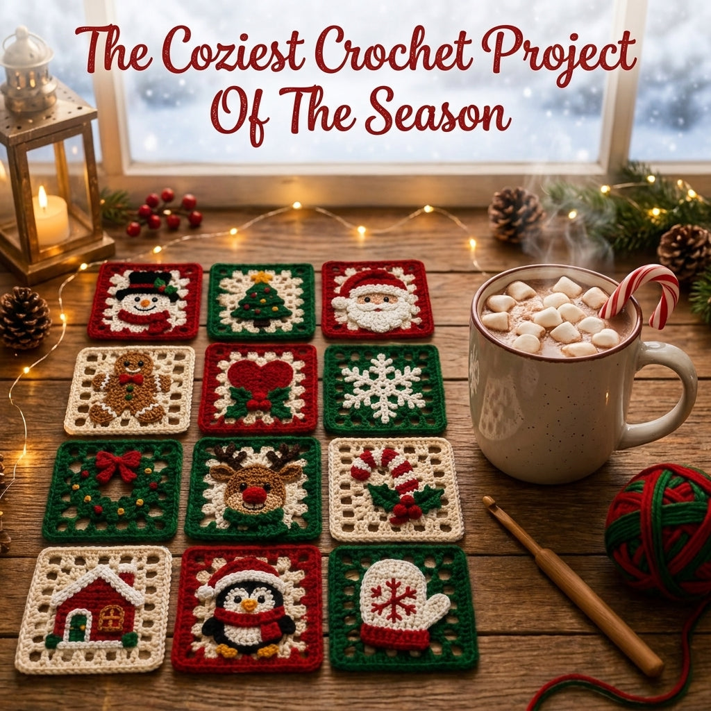 12 Christmas Granny Squares Crochet Pattern — Festive Motif Collection for Blankets, Cushions and Ornaments, US Terms, PDF Download