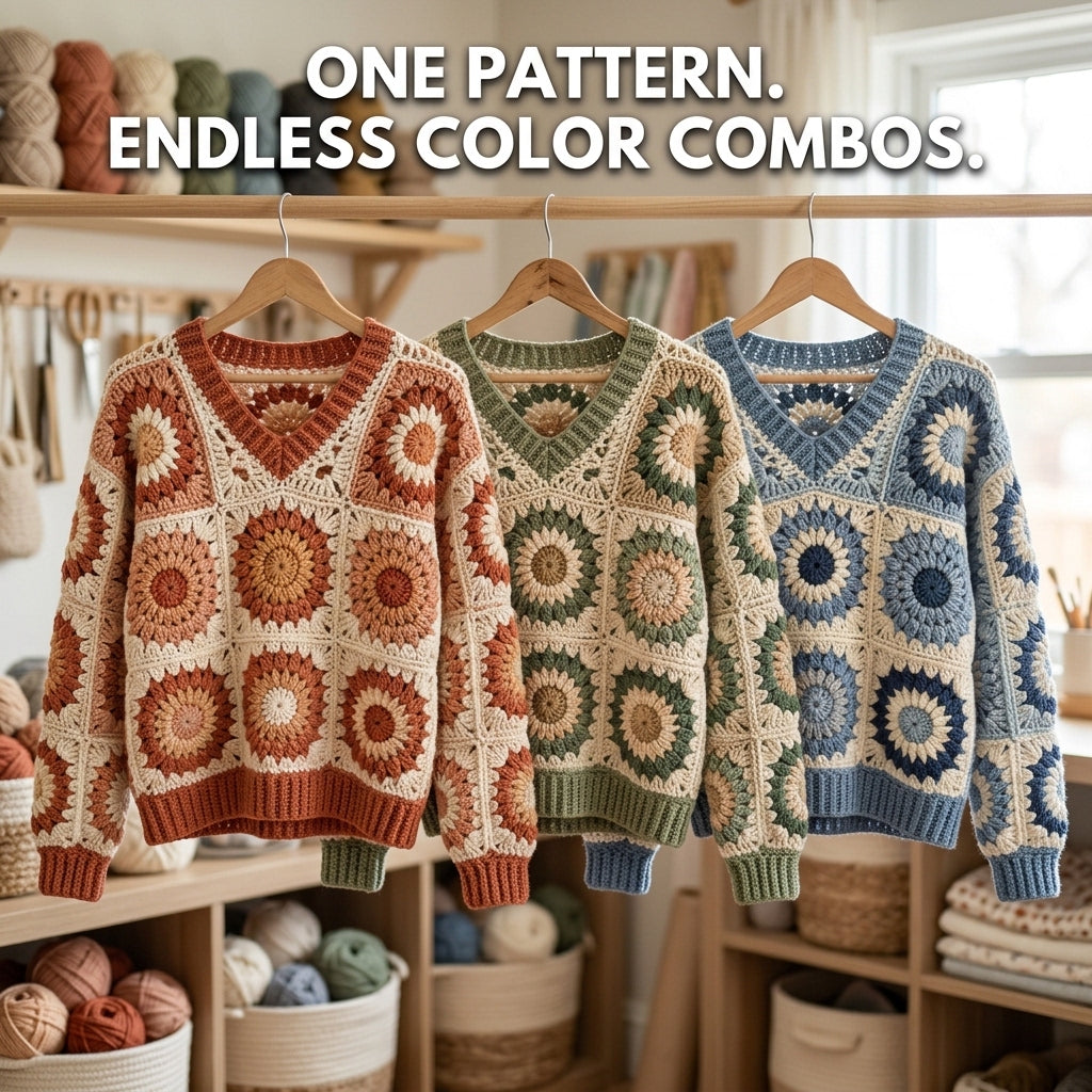 Heart Granny Square Sweater – Crochet Pattern PDF