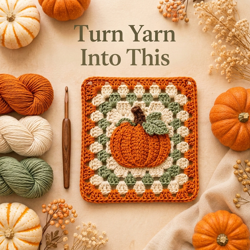 Pumpkin Granny Square Crochet Pattern — Autumn Motif Square for Blankets, Cushions and Bags, US Terms, PDF Download