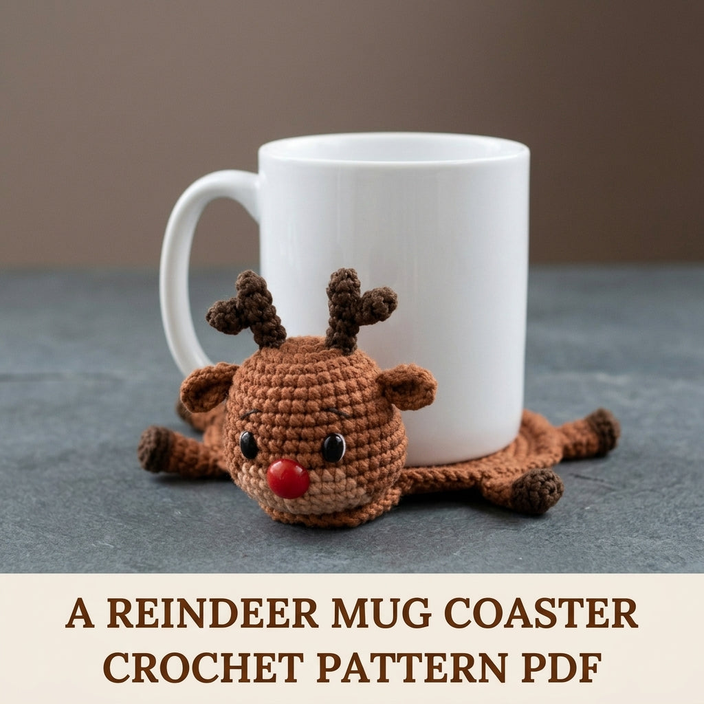 Reindeer Mug Coaster Crochet Pattern PDF – Christmas Mug Rug