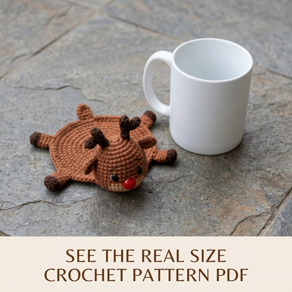 Reindeer Mug Coaster Crochet Pattern PDF – Christmas Mug Rug