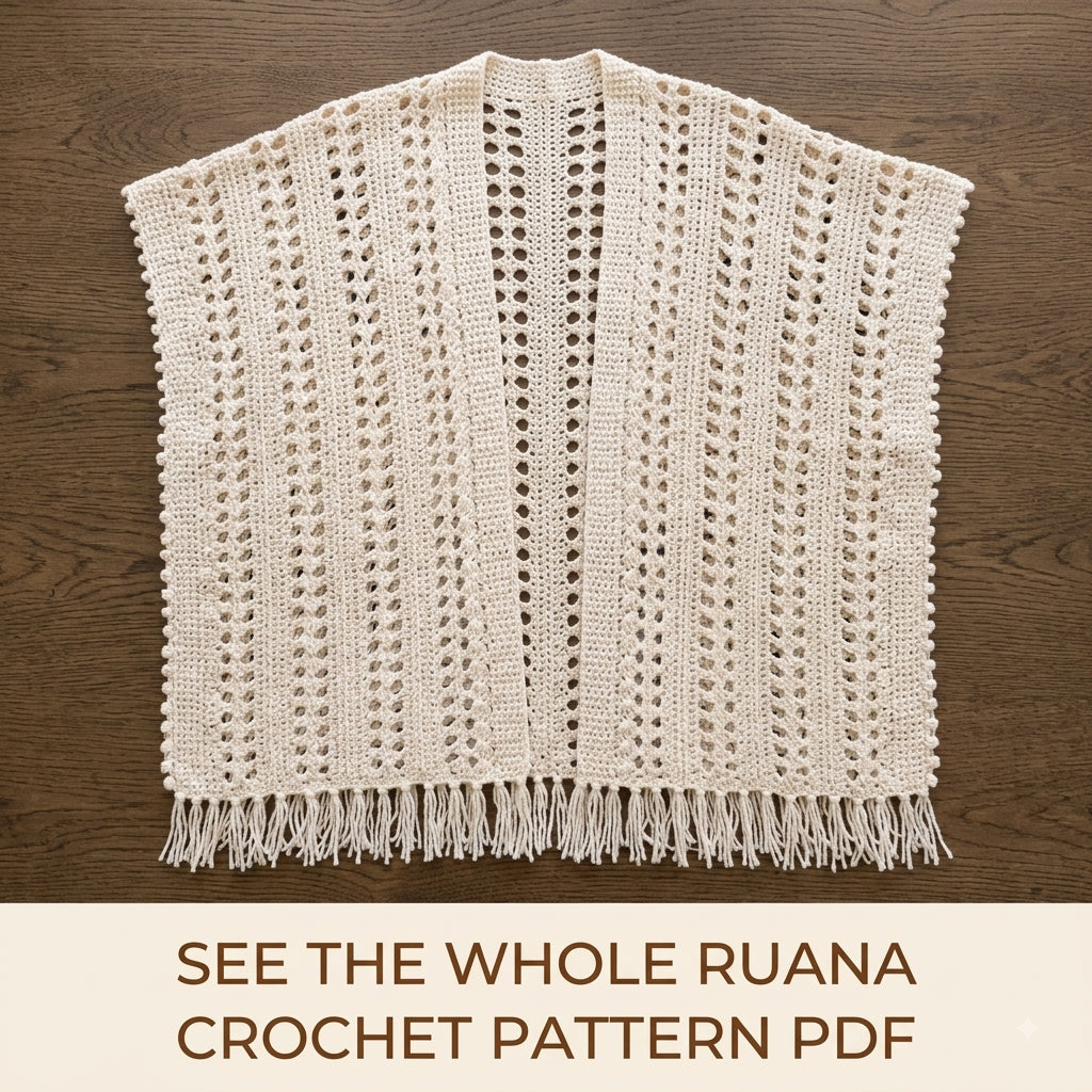 Lace Ruana Wrap Crochet Pattern PDF – Open Front Lace Wrap with Fringe