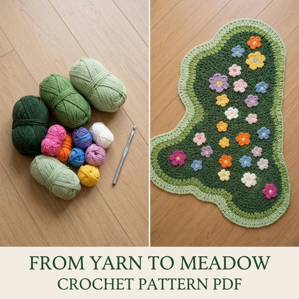 Flower Meadow Rug Crochet Pattern PDF – Cloud Shaped Floor Rug