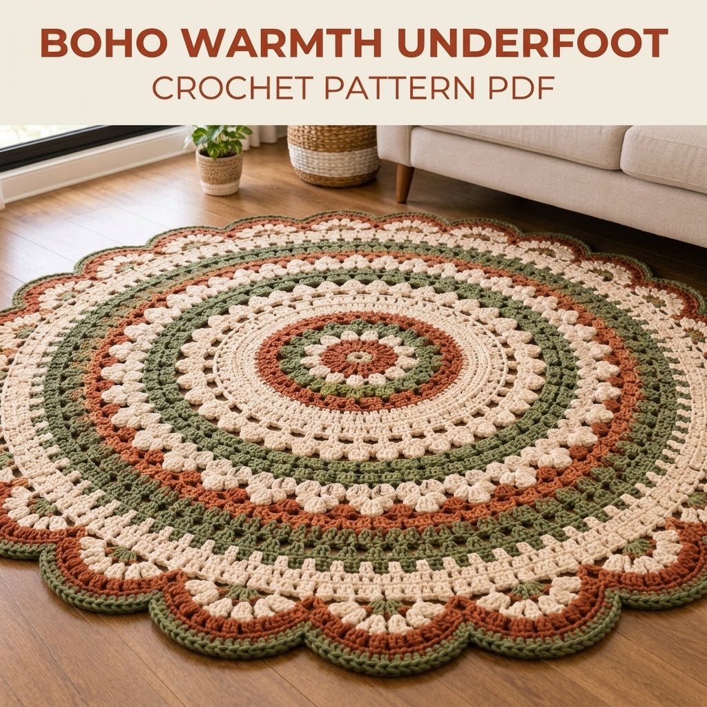 Terracotta Sage Mandala Rug Crochet Pattern PDF – Boho Round Rug