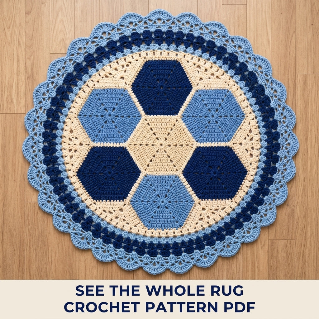 Blue Hexagon Round Rug Crochet Pattern PDF – Navy and Cream Round Rug