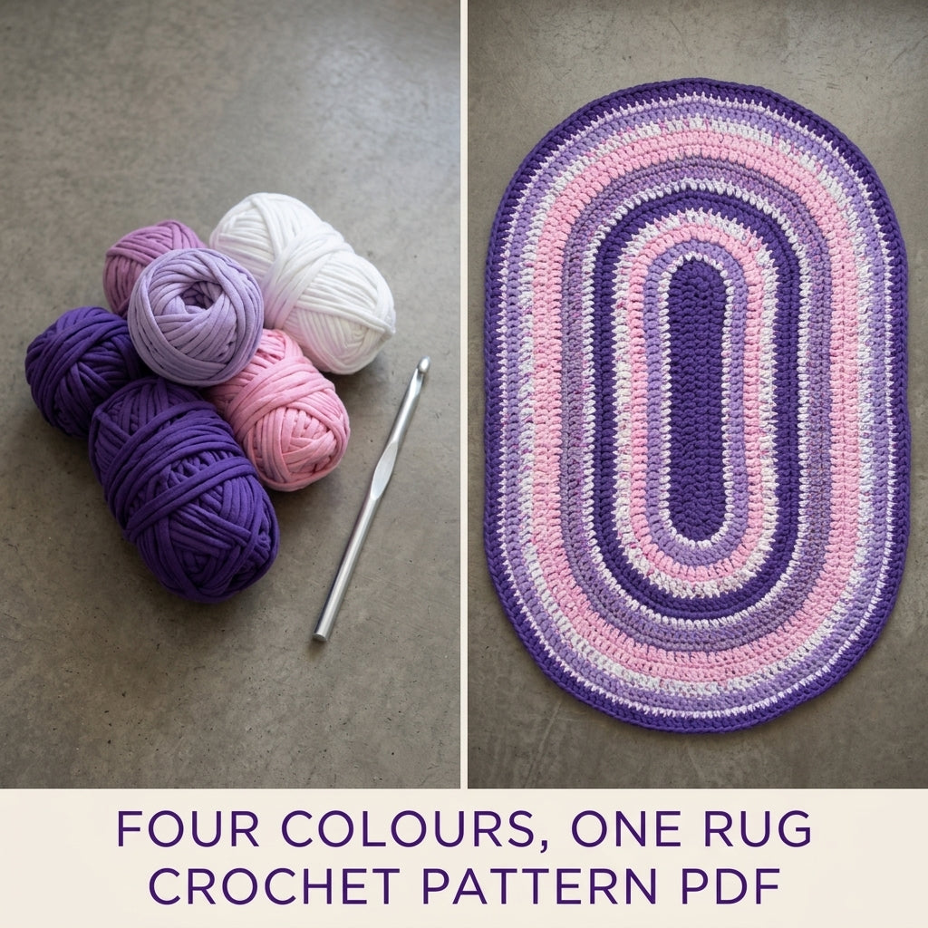 Lilac Oval Stripe Rug Crochet Pattern PDF – Purple T-Shirt Yarn Rug