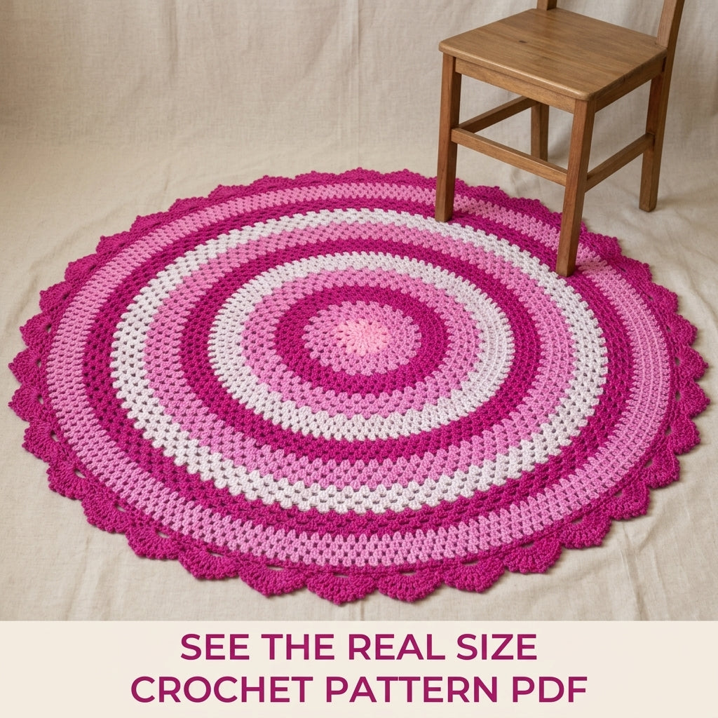 Pink Granny Round Rug Crochet Pattern PDF – Easy Round Granny Rug