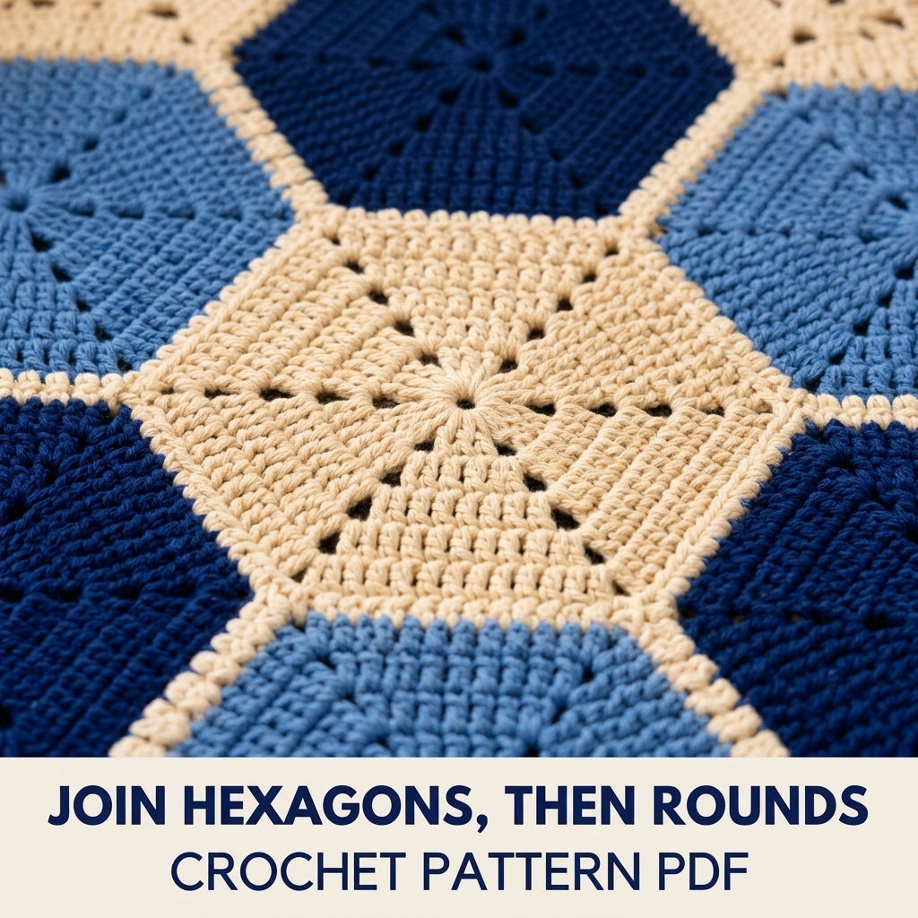 Blue Hexagon Round Rug Crochet Pattern PDF – Navy and Cream Round Rug