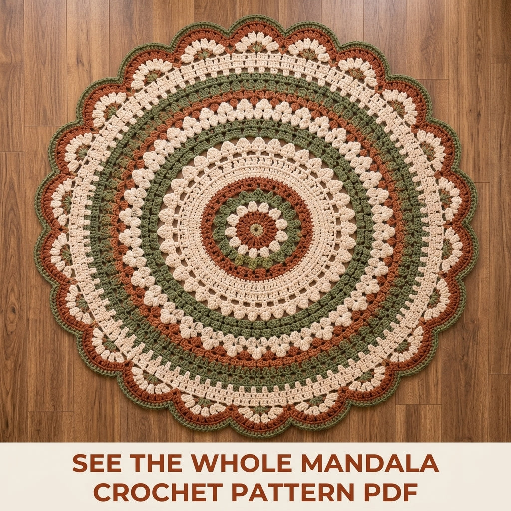 Terracotta Sage Mandala Rug Crochet Pattern PDF – Boho Round Rug