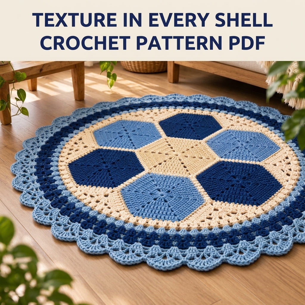 Blue Hexagon Round Rug Crochet Pattern PDF – Navy and Cream Round Rug