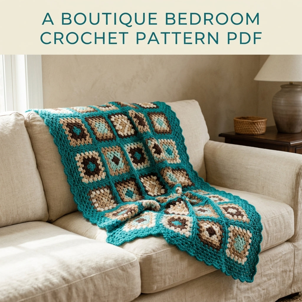 Teal Granny Bed Runner Set Crochet Pattern PDF – Bed Runner and Two Cushions