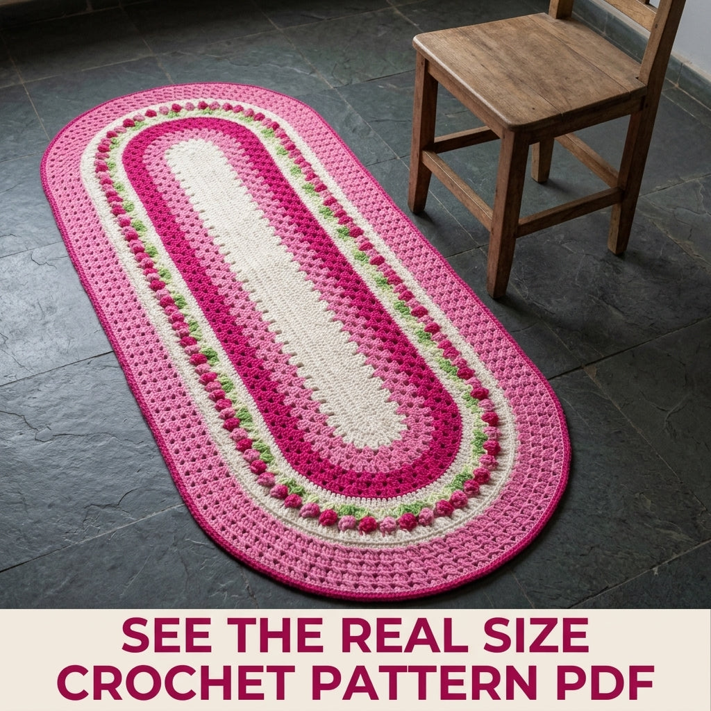 Rosebud Oval Granny Runner Crochet Pattern PDF – Oval Table Runner or Rug