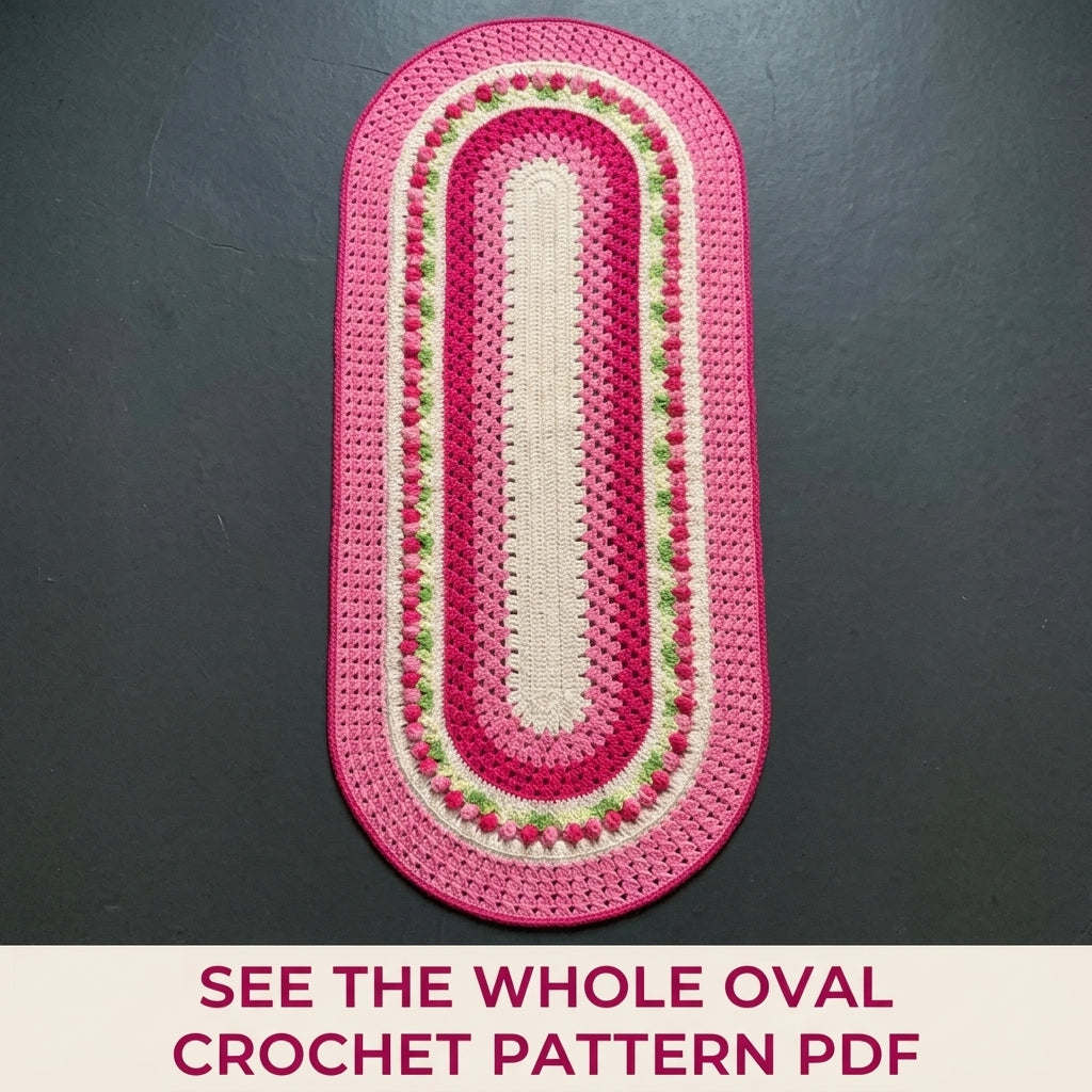 Rosebud Oval Granny Runner Crochet Pattern PDF – Oval Table Runner or Rug