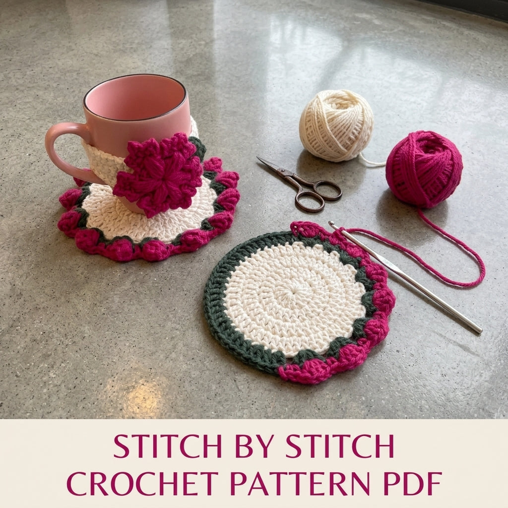 Pink Flower Mug Cozy and Coaster Set Crochet Pattern PDF – Mug Rug Set