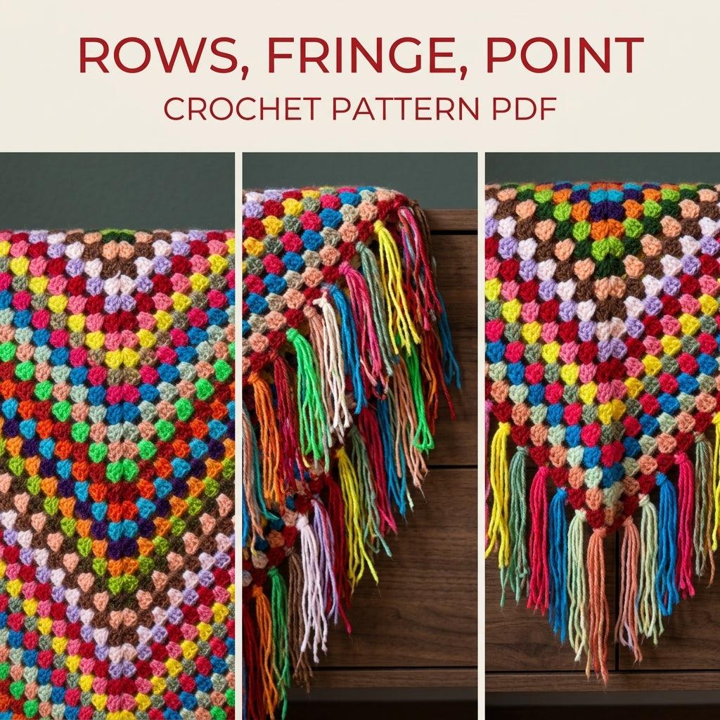 Rainbow Granny Triangle Shawl Crochet Pattern PDF – Scrap Yarn Shawl with Fringe