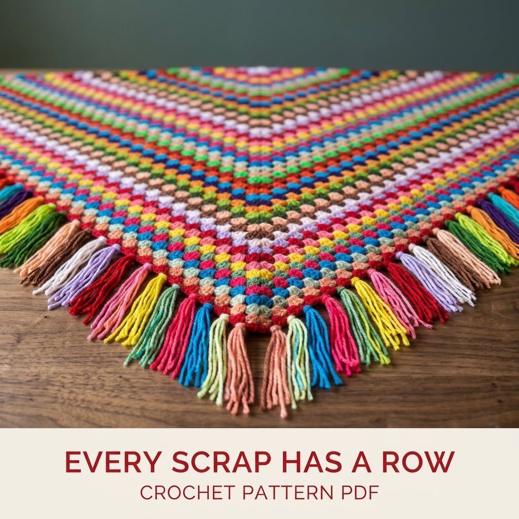 Rainbow Granny Triangle Shawl Crochet Pattern PDF – Scrap Yarn Shawl with Fringe