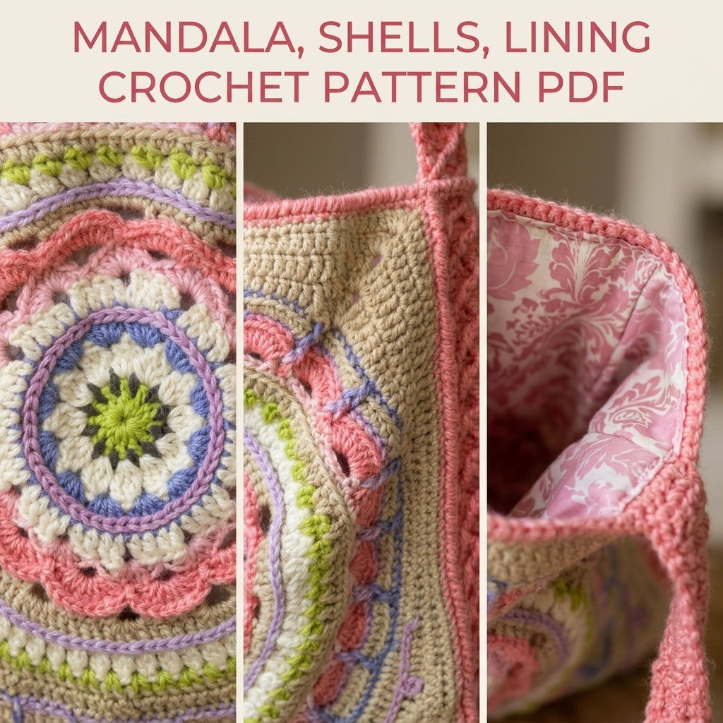 Mandala Lined Shoulder Bag Crochet Pattern PDF – Pastel Mandala Purse with Lining